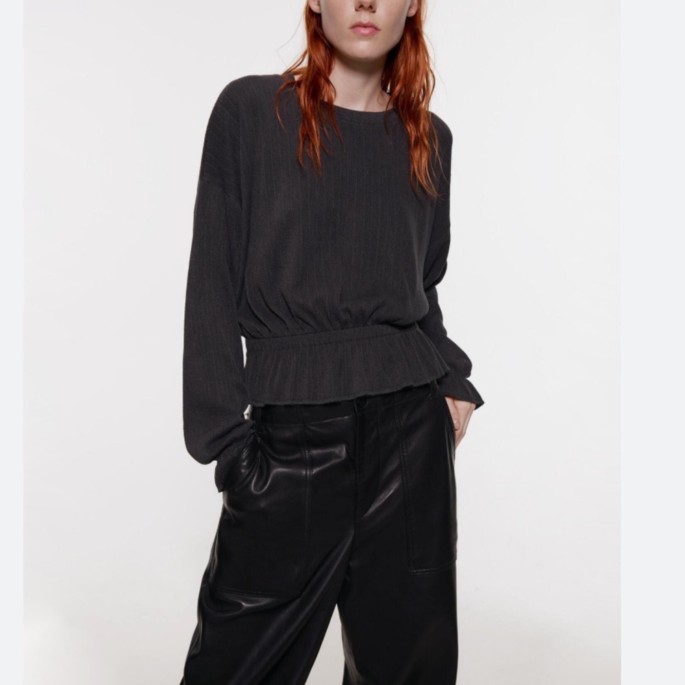 ZARA Oversized Elastic Waist ribbed Peplum Top